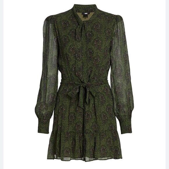 Paige Vittoria Mini Multi Green Dress Long Sleeve Army Size XL - Picture 4 of 17